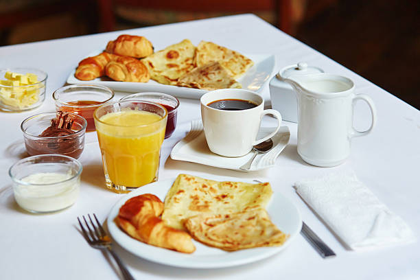 istock Breakfast withorange juice, pastry, pancakes and coffee 511214438
