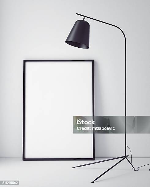 Mock Up Poster Frame In Hipster Interior Backgroun Stock Photo - Download Image Now - Picture Frame, Frame - Border, Wall - Building Feature