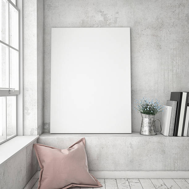 mock up poster frames in hipster interior background,