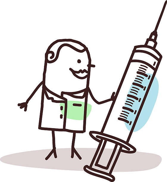 illustrations, cliparts, dessins animés et icônes de médecin de dessin animé avec seringue gros - syringe healthcare and medicine vaccination nurse