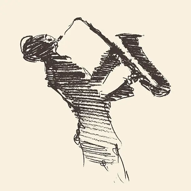 Vector illustration of Jazz poster Man playing saxophone drawn sketch