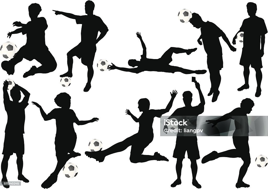 Soccer ball player Soccer player silhouettes. Heading The Ball stock vector
