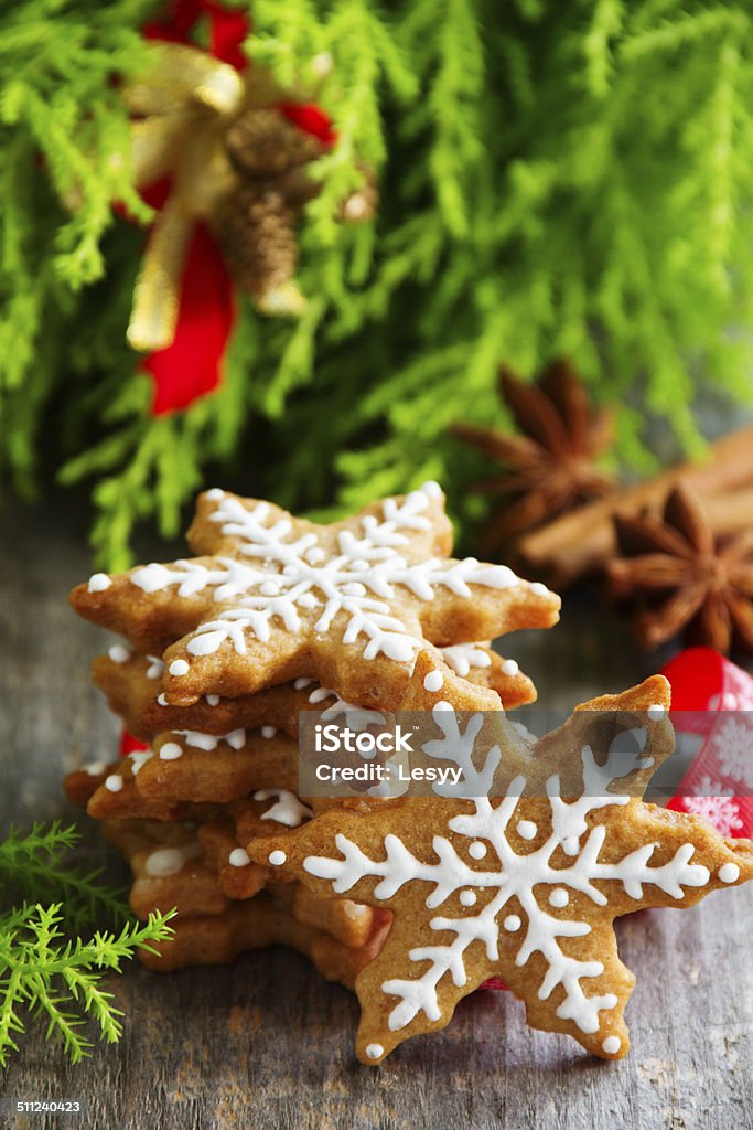 Christmas gingerbread cookie in the form of a snowflake. Baked Stock Photo
