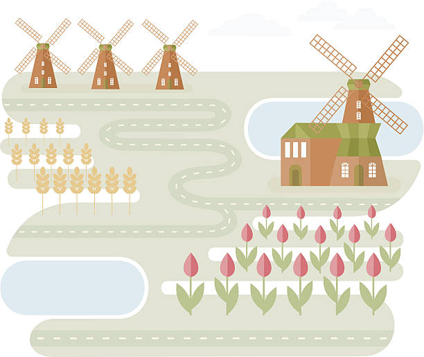 krajobraz w holandii - netherlands windmill farm farmhouse stock illustrations