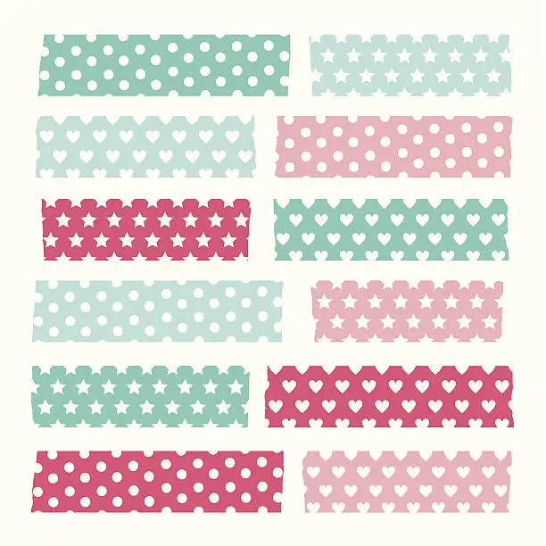 Vector illustration of Set of colorful patterned washi tape stripes