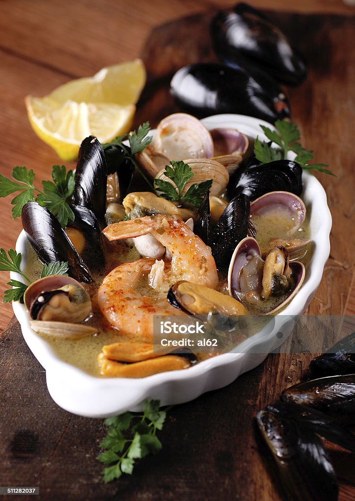 soup with seafood seafood soup in white bowl Bowl Stock Photo