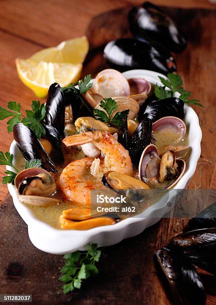 Soup With Seafood Stock Photo - Download Image Now - Bowl, Calamari, Clam - Seafood