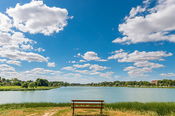 Beautiful clouds over lake in summer sunny day