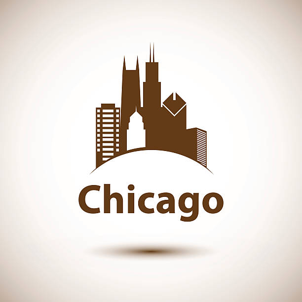 시카고 미국 스카이라인 실루엣, 흑백 디자인식 - chicago skyline illinois downtown district stock illustrations
