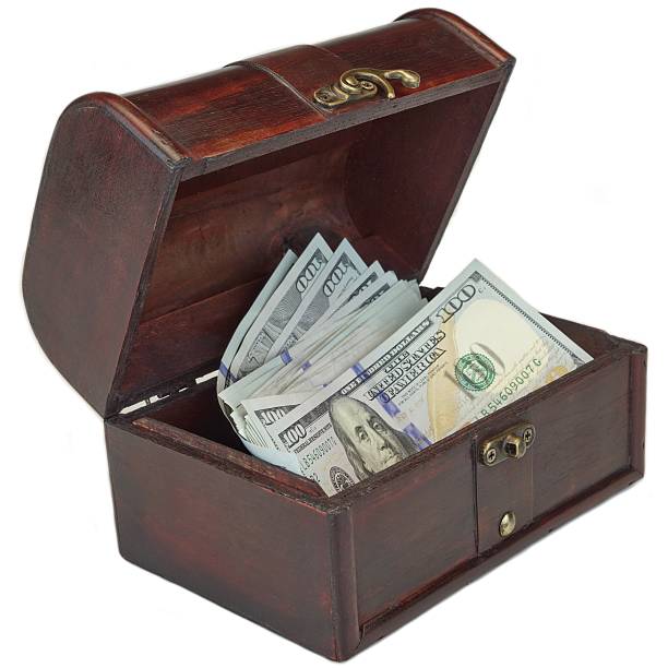 istock Vintage Opened Wood Box With Dollar Cash Isolated On White 511304922