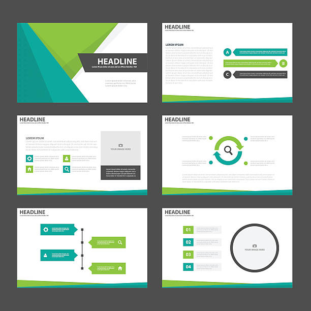 green präsentation infografiken flachen design-vorlagen-set - sockets stock-grafiken, -clipart, -cartoons und -symbole