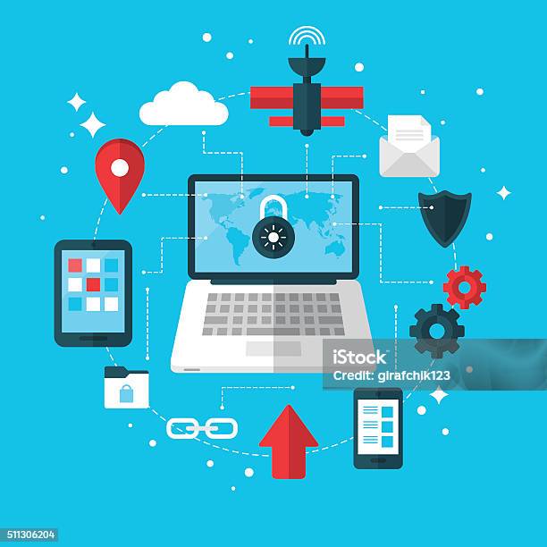 Data Protection And Vpn Concept With Flat Modern Icons Stock Illustration - Download Image Now