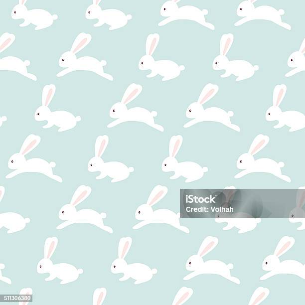 Seamless Bunny Pattern On Blue Background Stock Illustration - Download Image Now - Rabbit - Animal, Baby Rabbit, Backgrounds