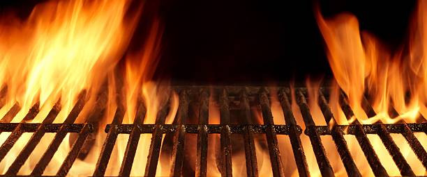 istock Empty Hot Flaming Charcoal Barbecue Grill With Bright Flame Isol 511306402