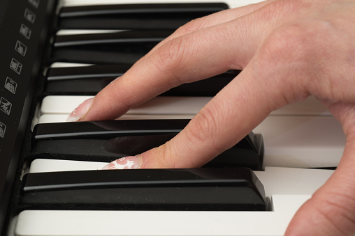 Midi Controller Hand Woman Hand Playing A Midi Controller Keyboard Synthesizer Close Up ...