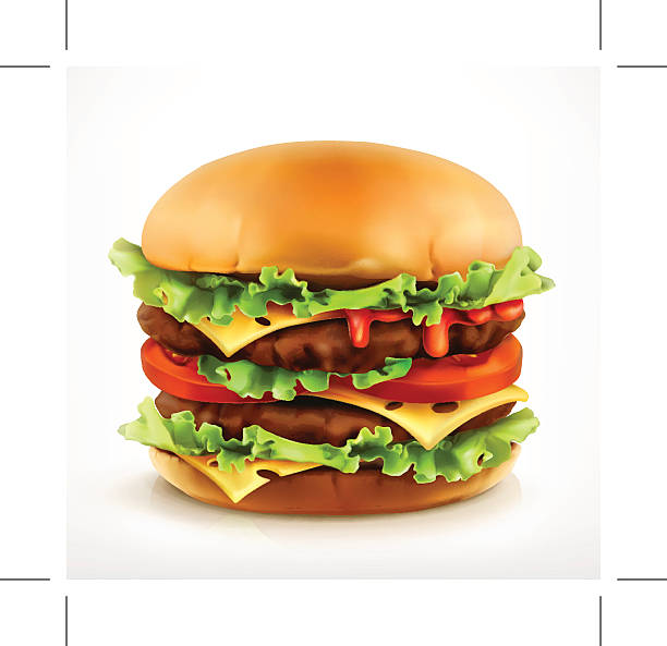 groß burger-symbol - three dimensional hamburger unhealthy eating isolated on white stock-grafiken, -clipart, -cartoons und -symbole