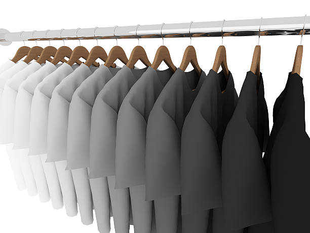 istock black and white  t-shirts with hangers isolated on white,3d 511308916