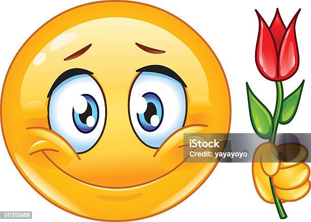 Emoticon With Flower Stock Illustration - Download Image Now - Adult, Anniversary, Anthropomorphic Smiley Face