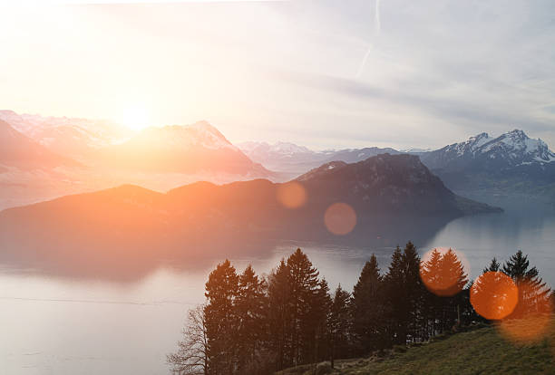 Swiss Alps Lucerne lake sunset