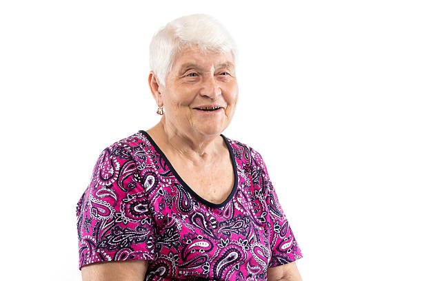 istock Happy smiling elderly lady with white hair 511316036