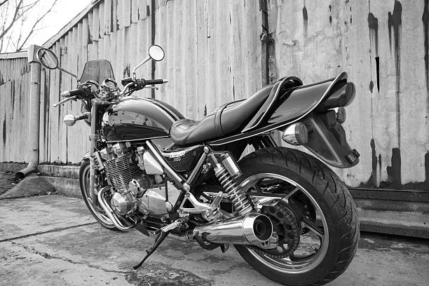 Subotica, Serbia - February 20th, 2016: Photo shoot of Kawasaki ZR 1100 Zephyr A1 bike from 1992, close up shoot of whole bike from the left side, outdoors in front of the old garage.Four stroke transverse four cylinder. DOHC, 2 valves per cylinder. 1062cc, air cooled.