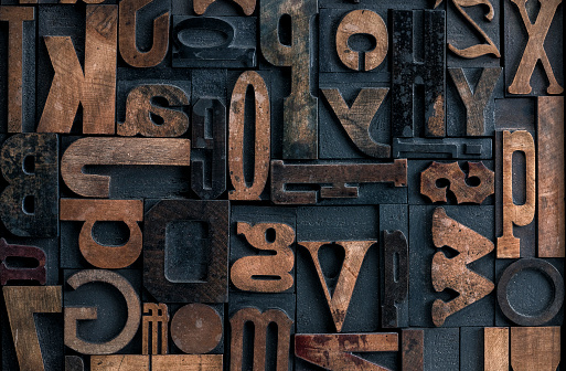 Collection of various wood type letters for printing