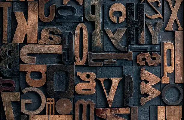 Collection of various wood type letters for printing