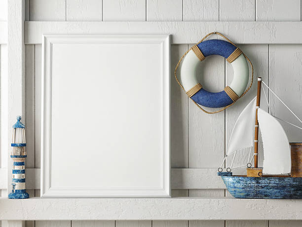 Mock up poster frame with on wooden background, hipster interior