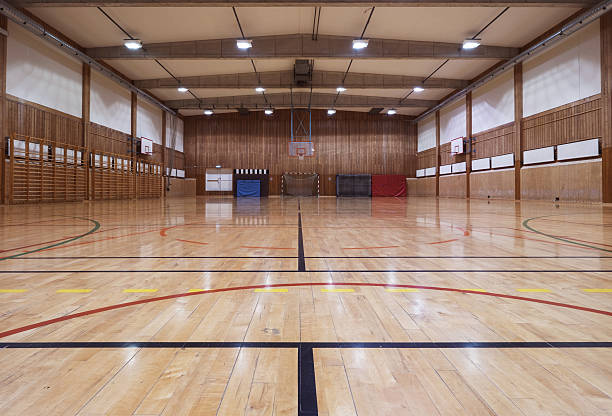 복고풍의 실내 체육학교 - 코트 핸드볼 뉴스 사진 이미지