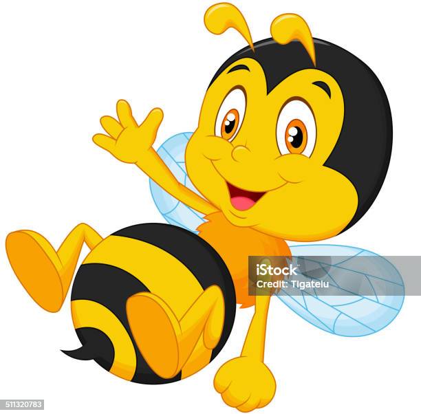 Cute Little Bee Cartoon Waving Hand Stock Illustration - Download Image Now - Animal, Animal Body Part, Animal Hand