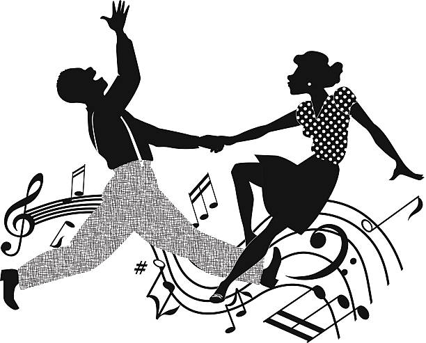 ilustrações de stock, clip art, desenhos animados e ícones de casal dança rock and roll em preto e branco - jazz dance