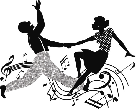 Black and white silhouette vector illustration of an African-American couple dancing