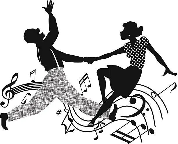 Vector illustration of Couple dancing rock and roll in black and white
