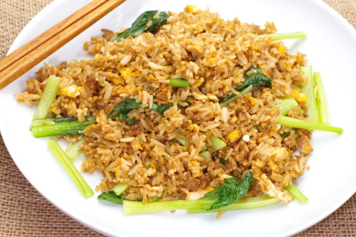 Fried rice with pork and chinese cabbage