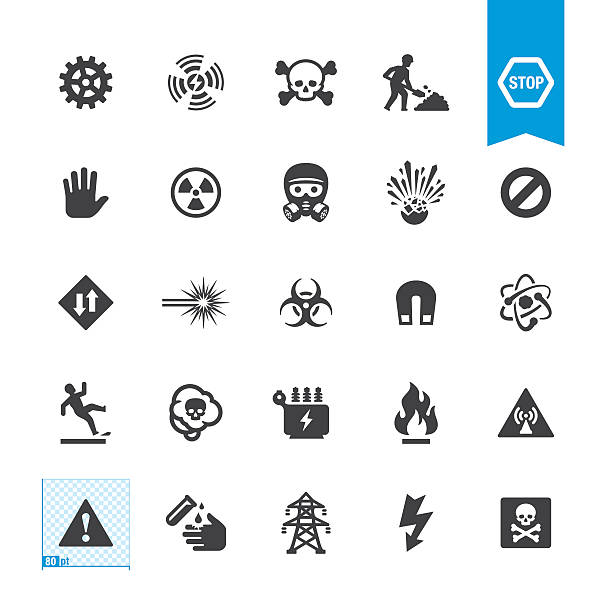 illustrazioni stock, clip art, cartoni animati e icone di tendenza di rischi e segnali di allarme vector - danger toxic waste hazardous area sign symbol