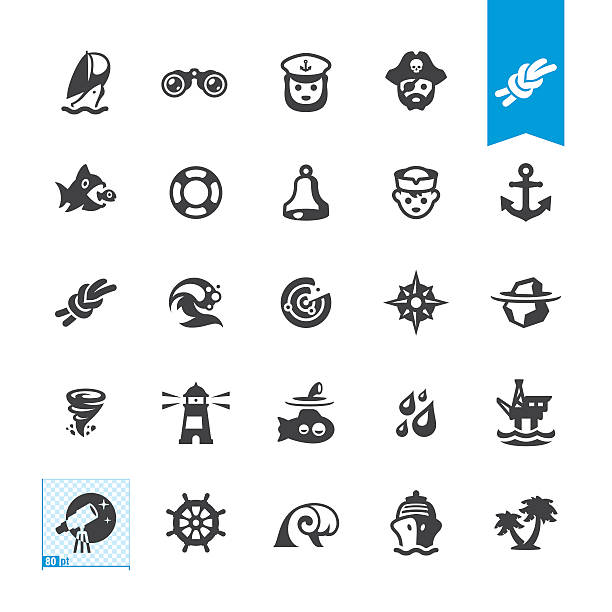 ilustraciones, imágenes clip art, dibujos animados e iconos de stock de náutica y vela iconos vectoriales - storm pirate sea nautical vessel