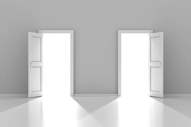 Two doors with copyspace, 3d render stock photo