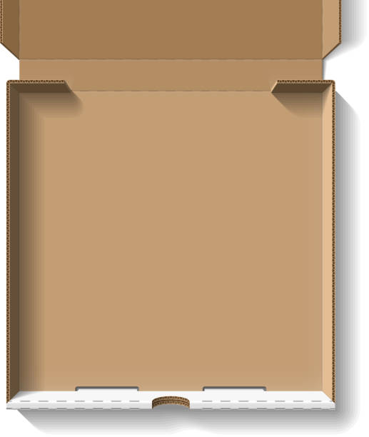 Open pizza box Vector illustration with transparent effect. Eps10. cardboard box mockup stock illustrations