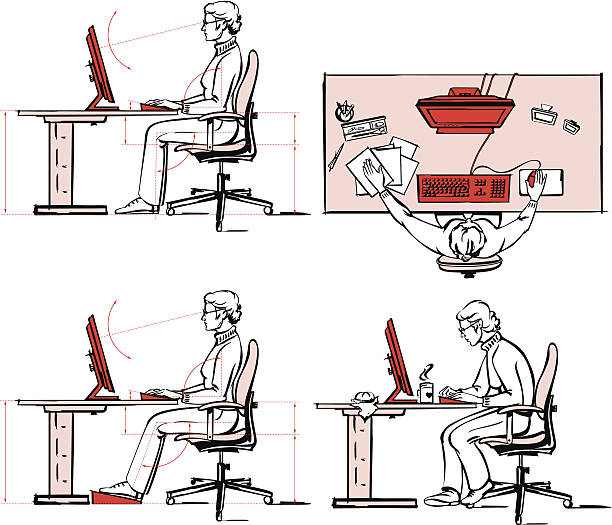 ergonomische der computer am arbeitsplatz 2 - ergonomische tastatur stock-grafiken, -clipart, -cartoons und -symbole