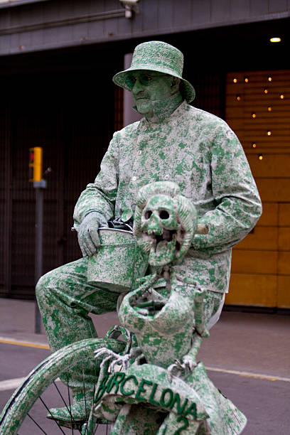 Barcelona, Spain - November 18, 2008: As we stroll down Las Ramblas in Barcelona on the way down to the harbour, we pass the Living Statues that line the side of the walkways.  These people show incredible patience as they sit completely still waiting for someone to give them a donation as which point they perform some sort of activity and sometimes posing specially for pictures.  The Michael Jackson look alike shown here did some dance moves.