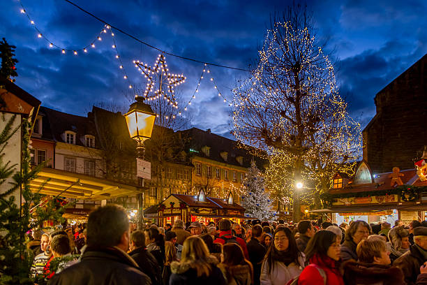 Crowds at Colmar Christmas Market stock photo