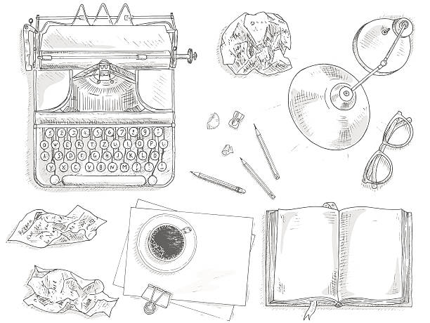 винтаж журналист набор - пишущая машинка stock illustrations