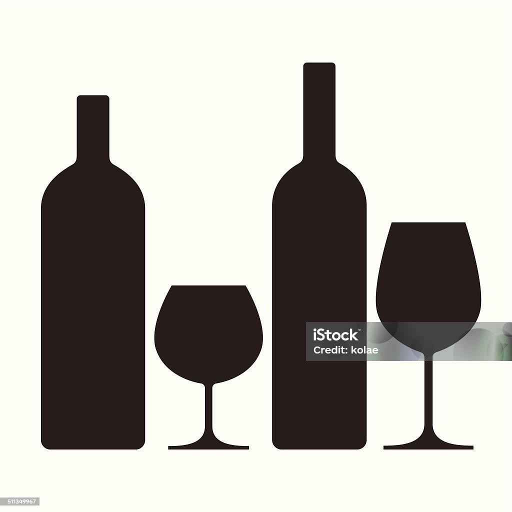 Bottles and glasses of alcohol Bottles and glasses of alcohol isolated on white background Wineglass stock vector