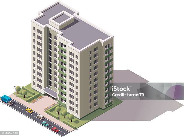 Vector Isometric Building Stock Illustration - Download Image Now - Apartment, Architecture, Built Structure