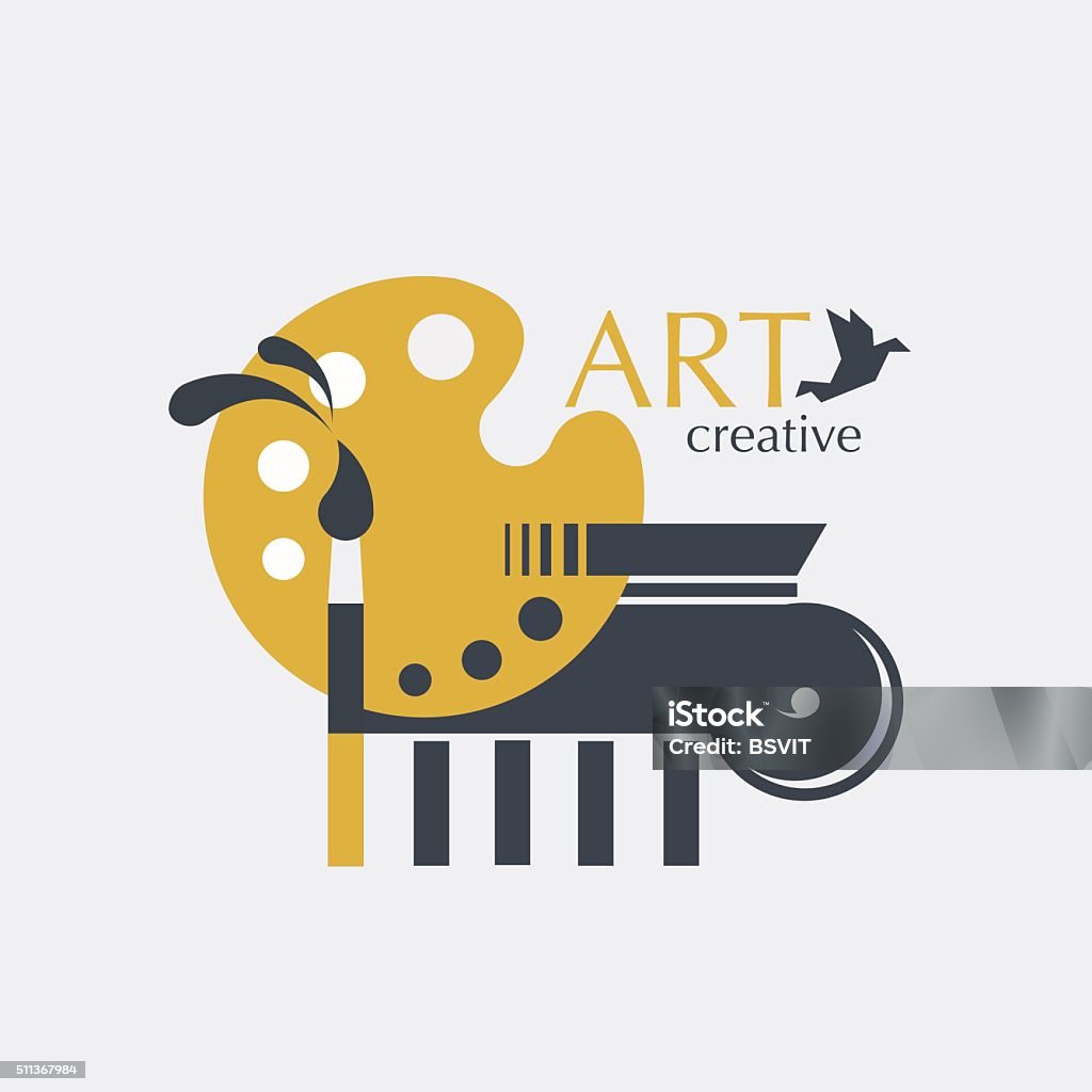 Logo creativity and art with brush, palette and ionic column 
Art logo with palette , brush and 
Ionic column Artist's Palette stock vector