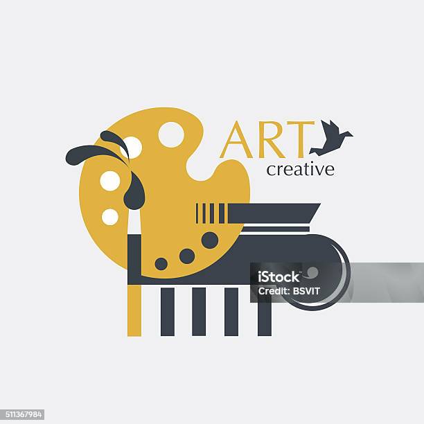 Logo Creativity And Art With Brush Palette And Ionic Column Stock Illustration - Download Image Now