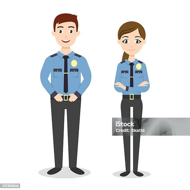 Vector Characters Two Young Happy Police Officers Stock Illustration - Download Image Now