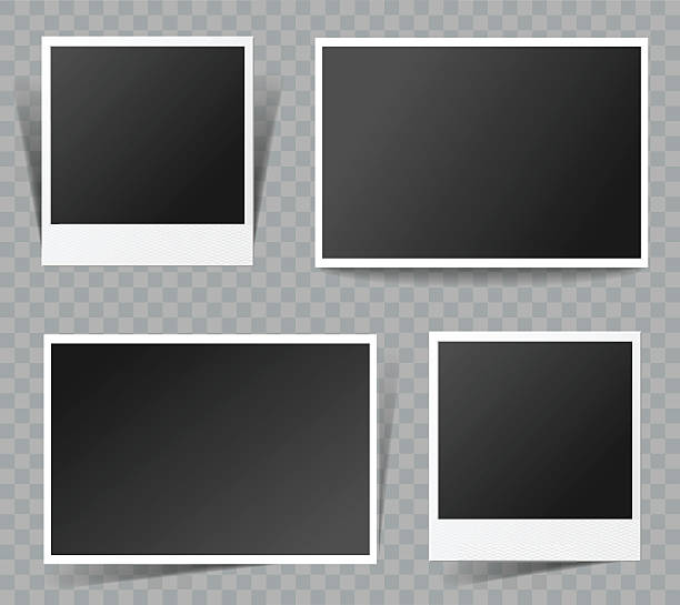 Collection of vector blank photo frames with transparent shadow effects Collection of vector blank photo frames with transparent shadow effects polaroid mockup stock illustrations