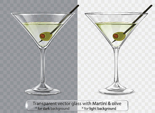 투명 유리, 벡터 마르티니 및 올리브 - martini stock illustrations