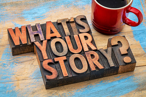 what is you story question what is you story question - text in vintage letterpress wood type printing blocks with a cup of coffee printing block photos stock pictures, royalty-free photos & images